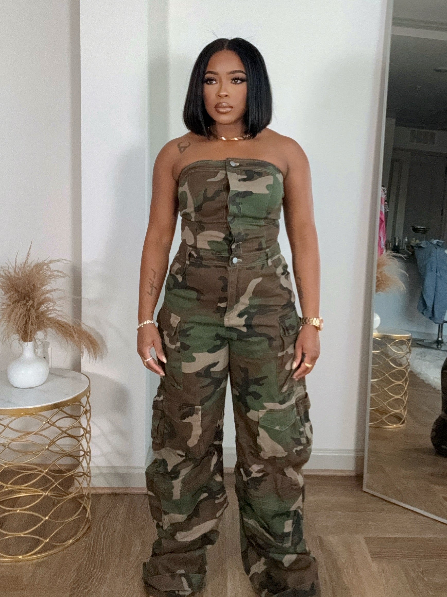 Camo sales denim jumpsuit