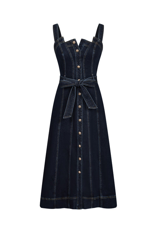 Rich Auntie Denim Button Down Midi Dress