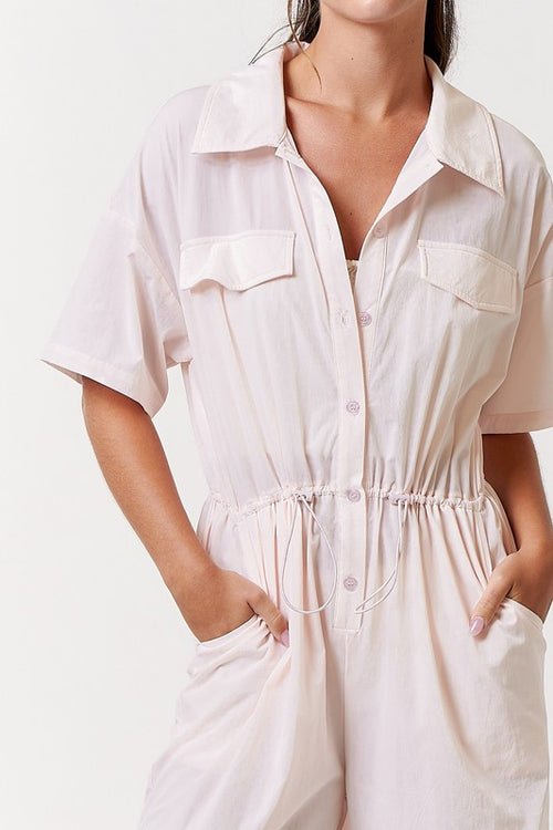 Bellamarie Cargo Drawstring Button Up Jumpsuit