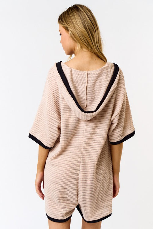 Blush blush Hoodie Crochet Open Knit Romper