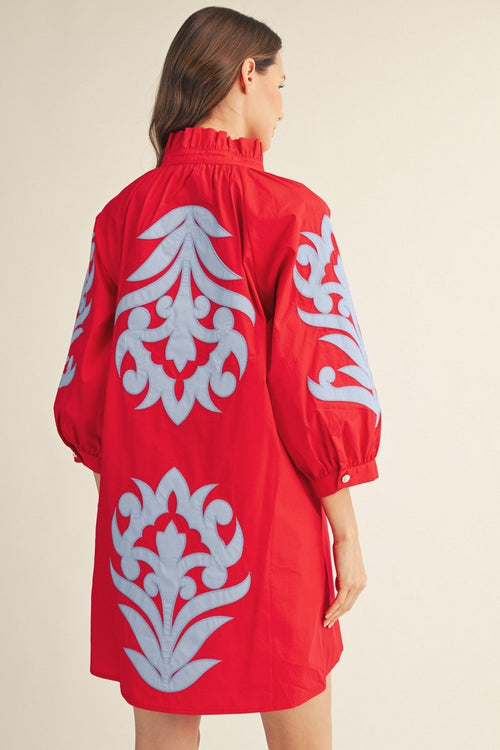 Baroque Floral Applique Shift Dress