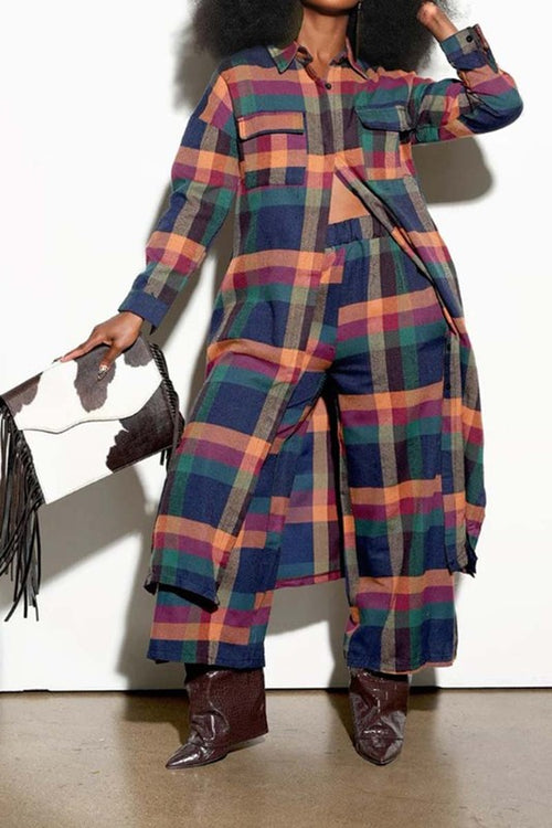 Fall Check Plaid Shirt Pants Set