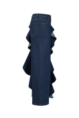 Runway Ruffle Wide-Leg Denim Pants