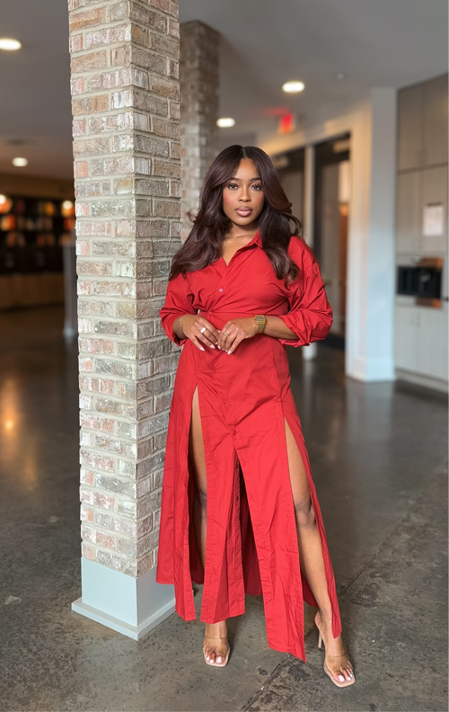 Velour Essence Dress in Ruby Red