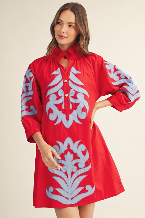 Baroque Floral Applique Shift Dress