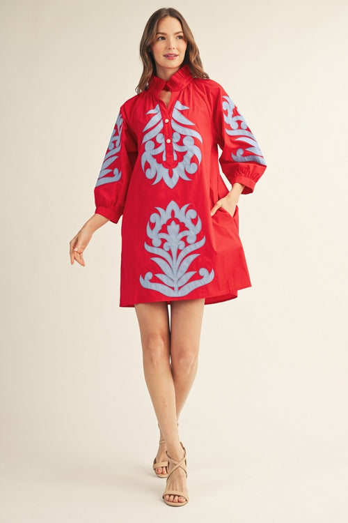 Baroque Floral Applique Shift Dress