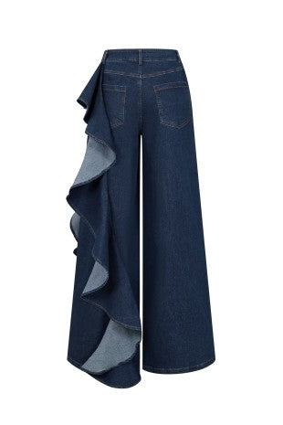 Runway Ruffle Wide-Leg Denim Pants