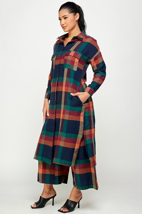 Fall Check Plaid Shirt Pants Set