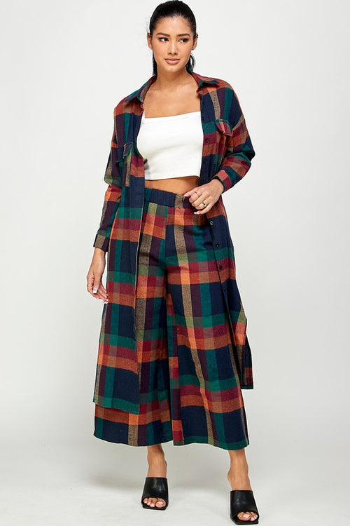 Fall Check Plaid Shirt Pants Set