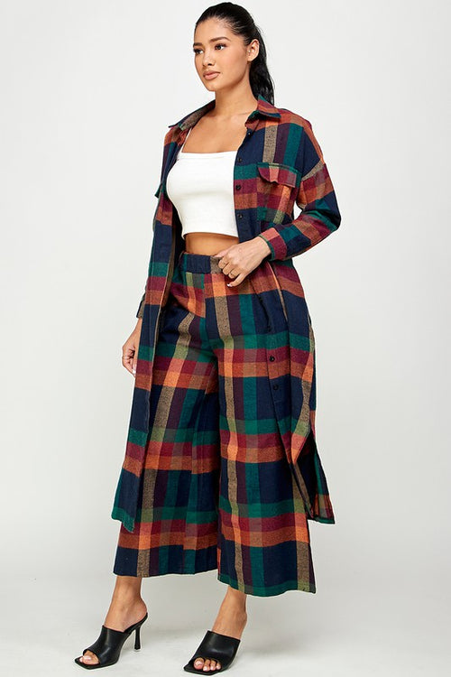 Fall Check Plaid Shirt Pants Set