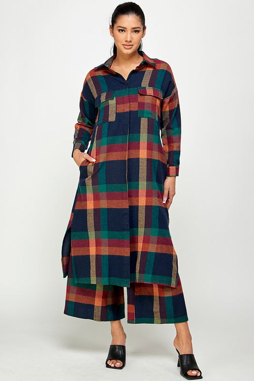 Fall Check Plaid Shirt Pants Set