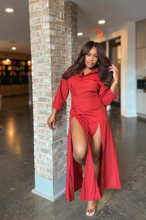 Velour Essence Dress in Ruby Red