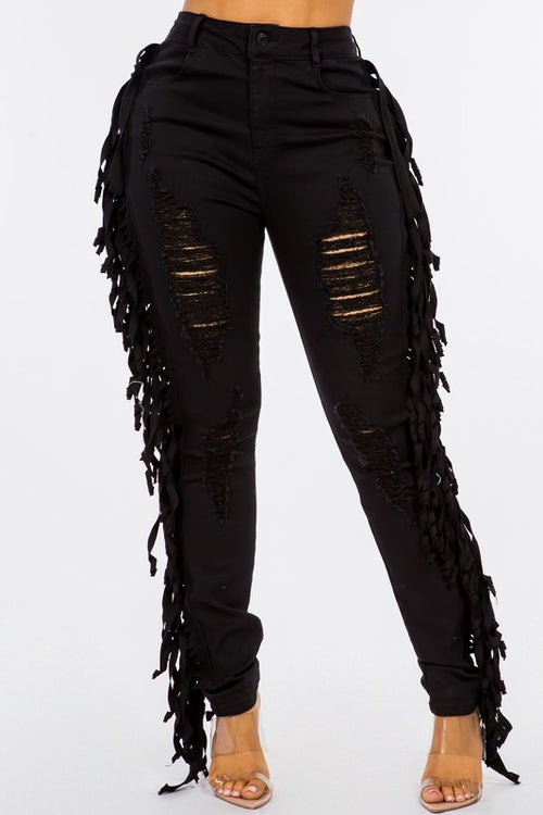 Jayesha Fringe Denim Jeans in Black