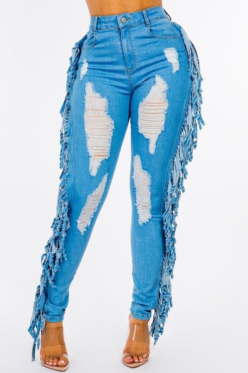 Jayesha Fringe Denim Jeans in Blue