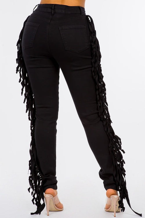 Jayesha Fringe Denim Jeans in Black