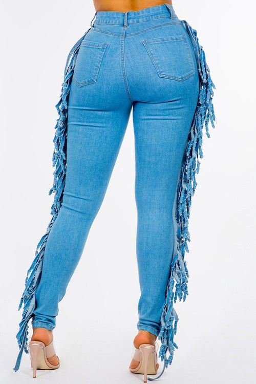 Jayesha Fringe Denim Jeans in Blue