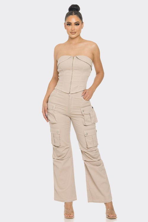 90s Feel Cargo Pants Set in Taupe