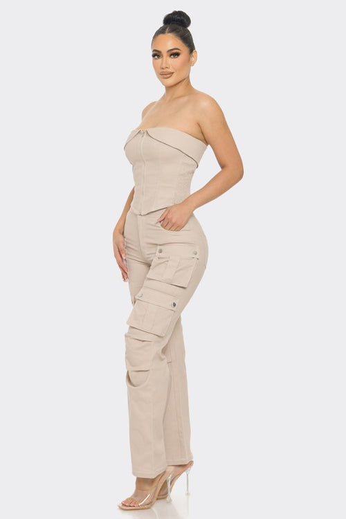 90s Feel Cargo Pants Set in Taupe