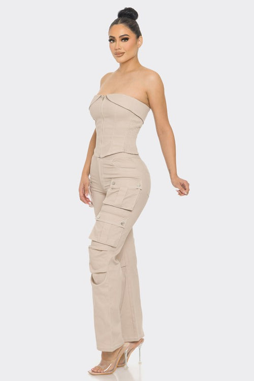 90s Feel Cargo Pants Set in Taupe