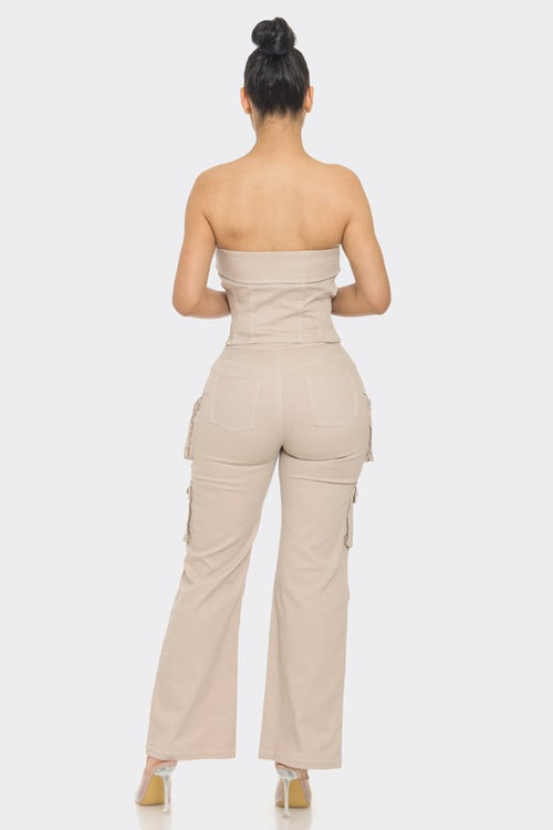 90s Feel Cargo Pants Set in Taupe