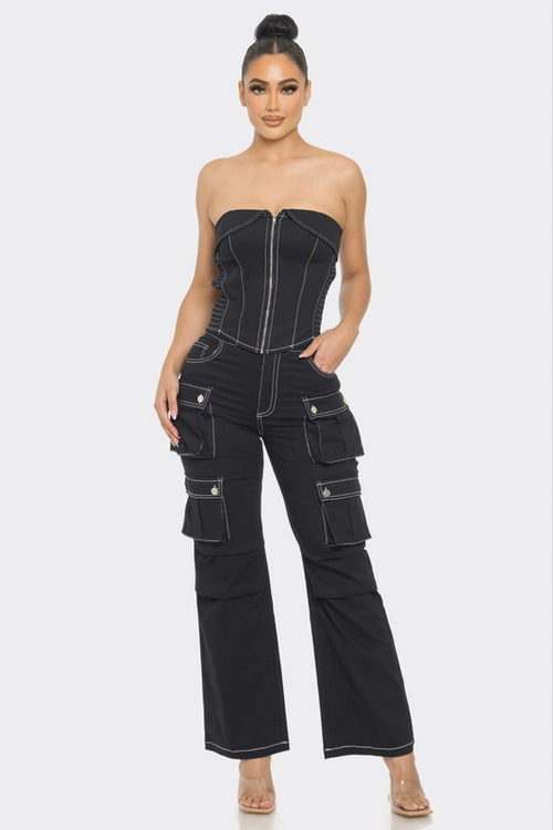 90s Feel Cargo Pants Set in Black