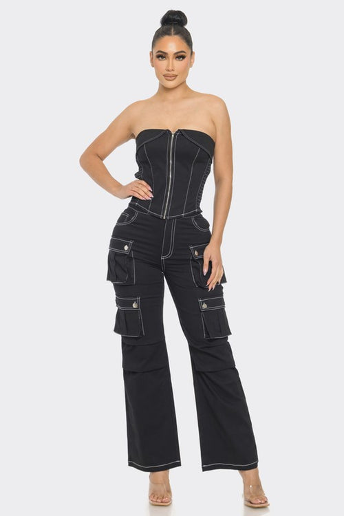 90s Feel Cargo Pants Set in Black