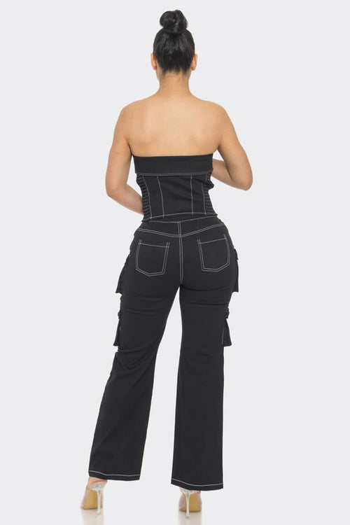 90s Feel Cargo Pants Set in Black