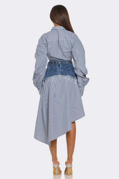 Striped Shirt Dress with Denim Corset