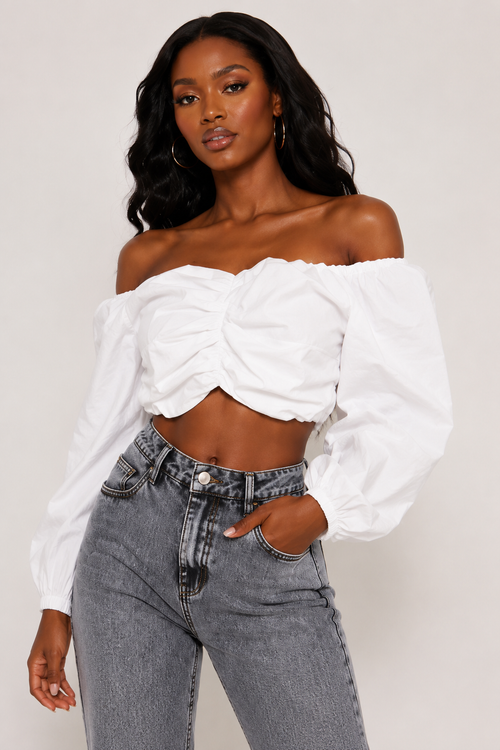 Ruched Romance Off-Shoulder Crop Top