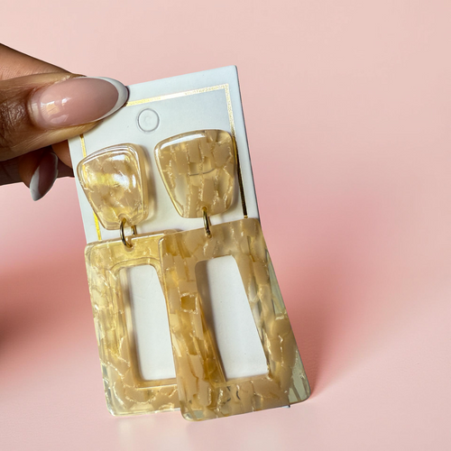 Luxe Statement Earrings - Champagne Checkered