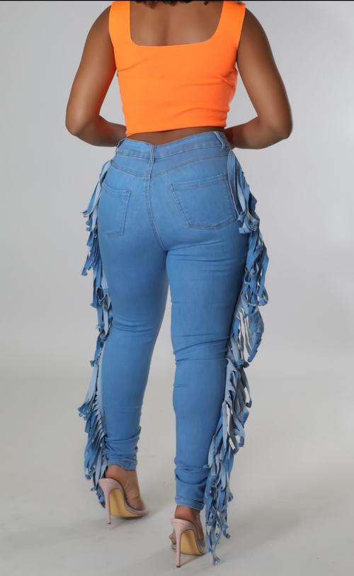 Jayesha Fringe Denim Jeans in Blue