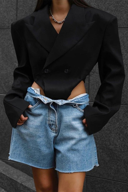 Sassy Black Blazer Bodysuit Top