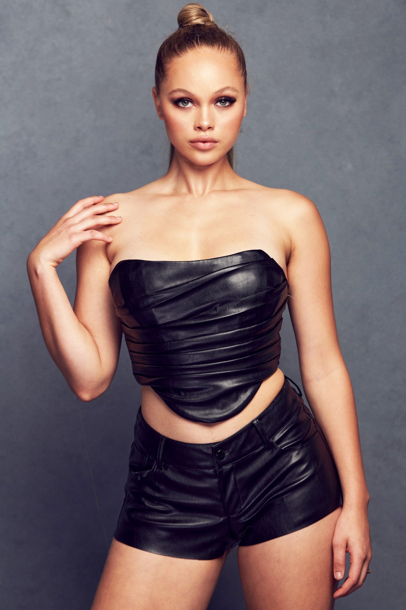 black leather corset top