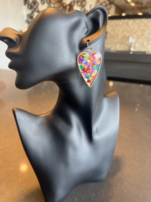 Glittered Heart Dangle Earrings