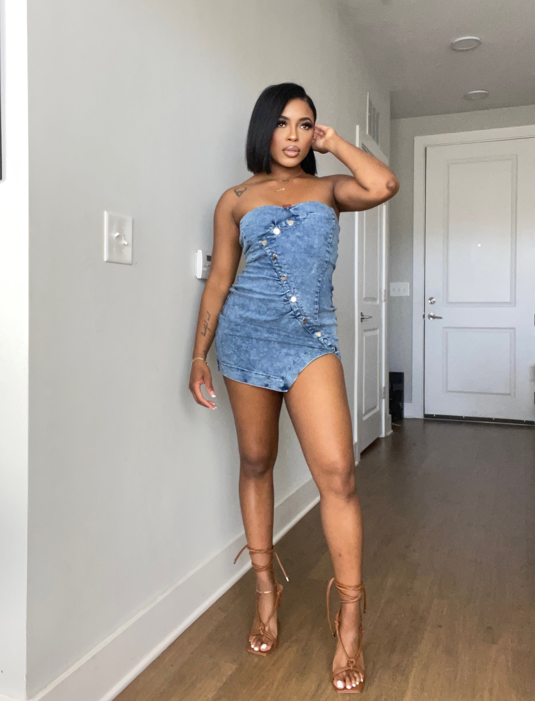 denim dress tube top English Factory